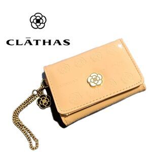 Clathas - Peach Glossy Patent Floral Embossed Wallet w/ Gold Charms Wallet, EUC